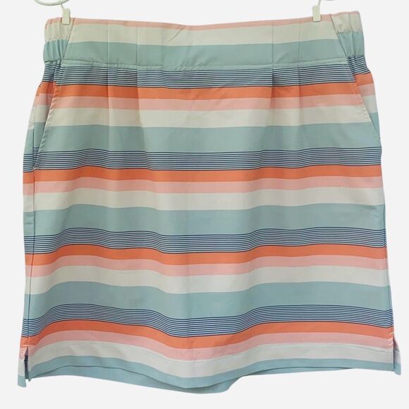 Kavu Womens M Striped Skort Coral Blue Stretch Pockets Summer Golf Skirt - Picture 1 of 5